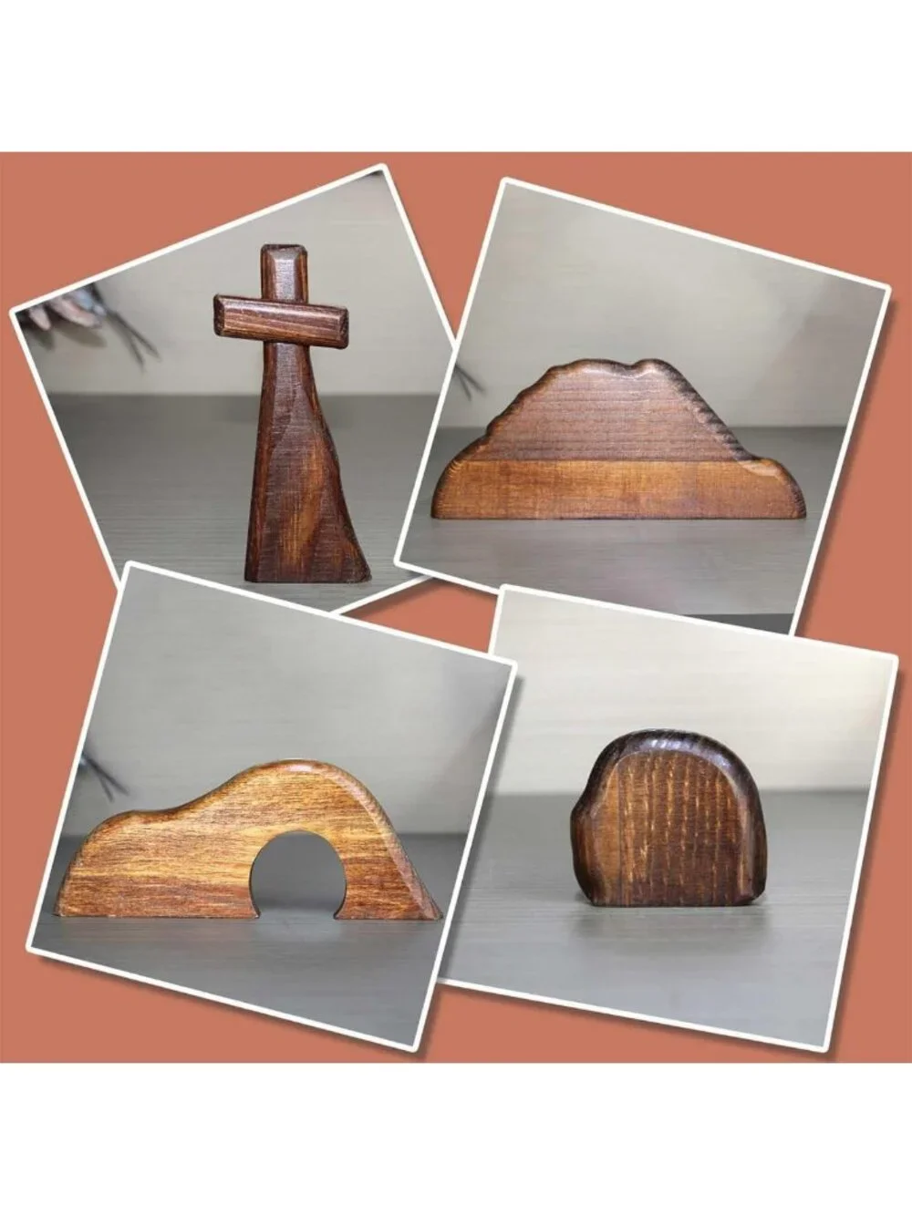 Easter Empty Tomb Scene & Cross Decoration - Wooden Jesus Tomb for Home Office
